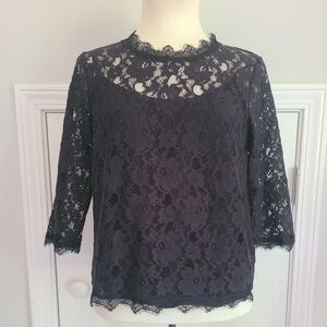 TALBOTS Chantilly Lace Top Size 6P Petites Cocktail Overlay Blouse Shirt Floral